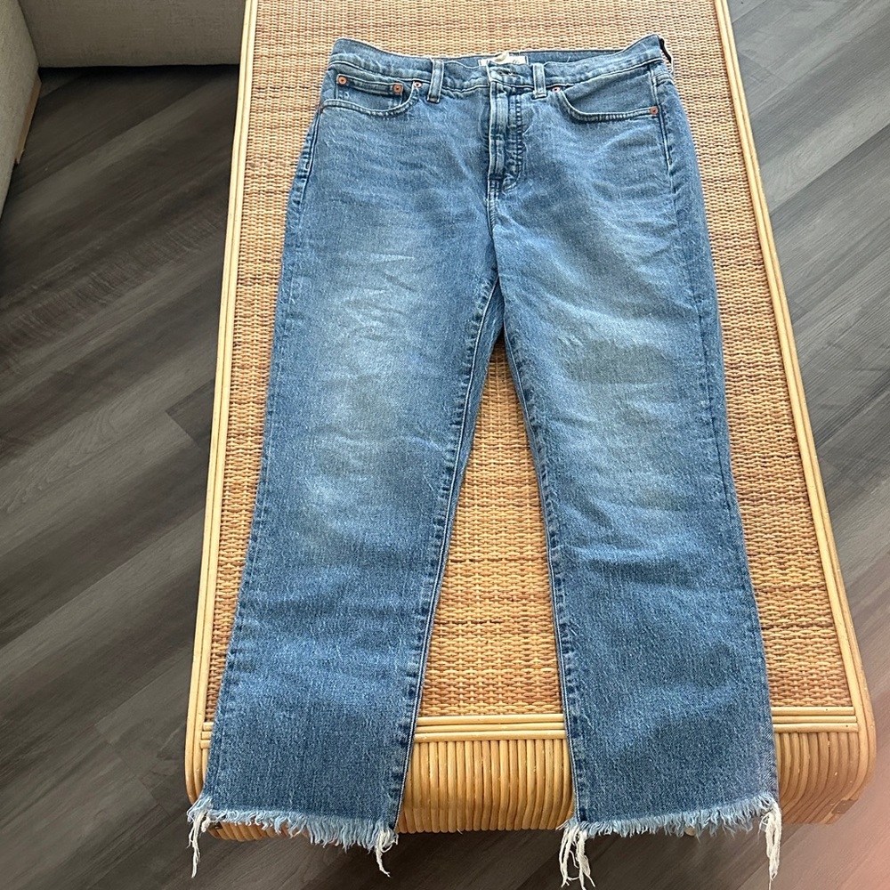 Madewell Medium Wash Boot Cut Jeans with Frayed Hem